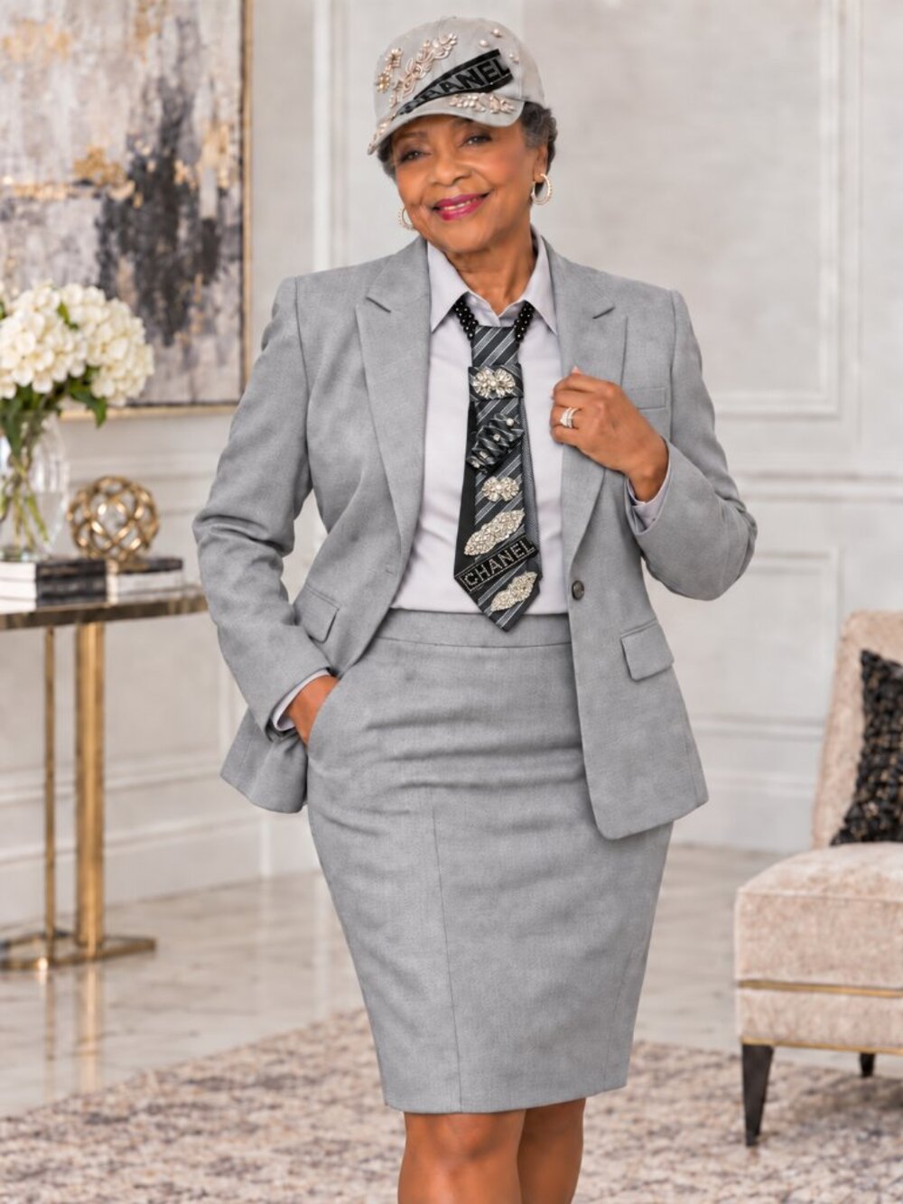 Glamour Embellished Ball Cap & Necktie Set